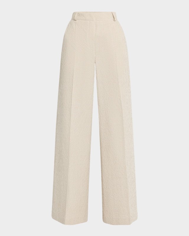 Gingham Seersucker Wide-Leg Pants